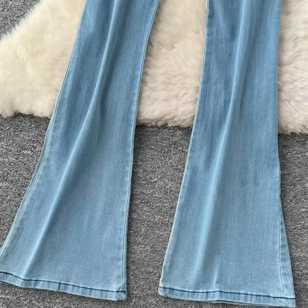 Denim Long Jumpsuits Zipper 3D Floral Chic Design Rompers - Picture 8 of 8